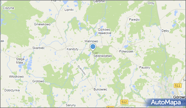 mapa Sędziwojewo, Sędziwojewo gmina Górowo Iławeckie na mapie Targeo